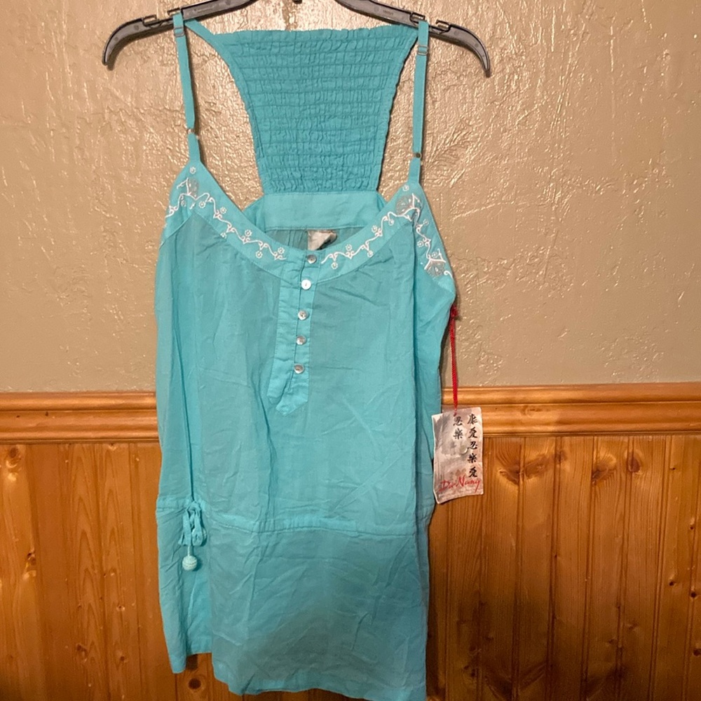 Da-Nang Turquoise Embroidered Women's Top